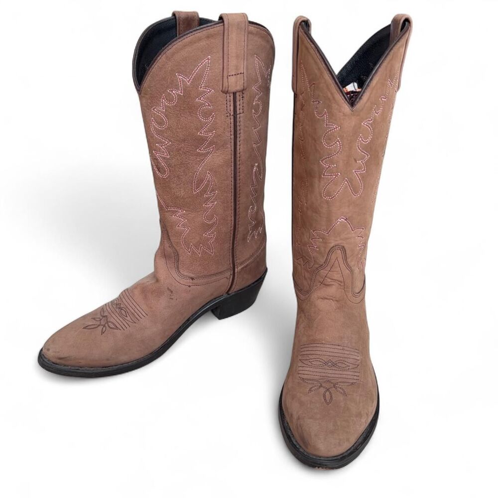 Old West Tan Nubuck Suede Western Cowboy Boots Women's 8.5